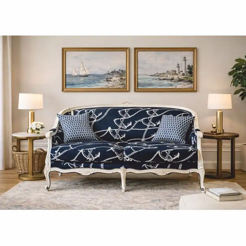 Casa Padrino Luxus Barock Sofa Blau / Weiß 148 cm - Barock Möbel - Made in Italy Geprüft