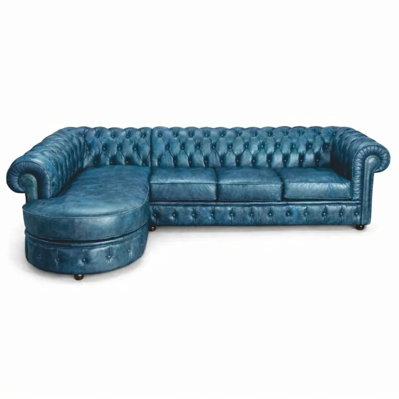 Casa Padrino Luxus Chesterfield Leder Ecksofa Vintage Blau 293 cm - Echtleder Möbel Online Kaufen