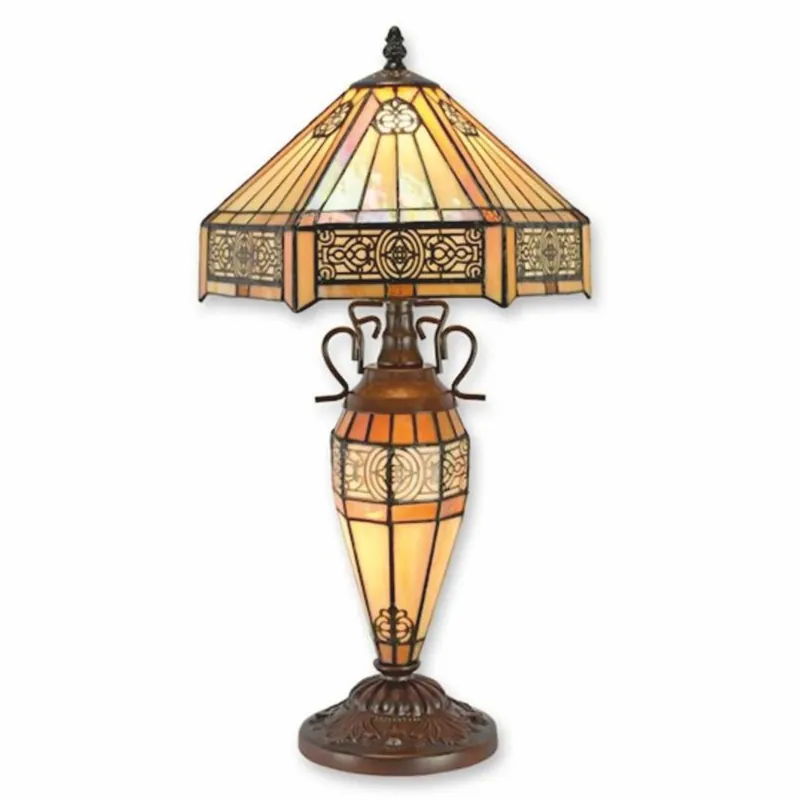 Casa Padrino Tiffany Tischleuchte Beige / Dunkelbraun H. 57 cm - Tiffany Leuchten Must-Have