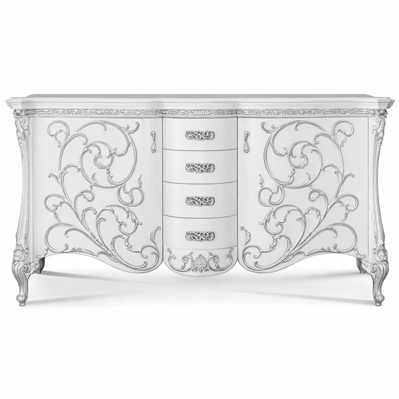 Casa Padrino Luxus Barock Sideboard Weiß / Silber 227 cm - Barock Möbel - Made in Italy Top-Preis