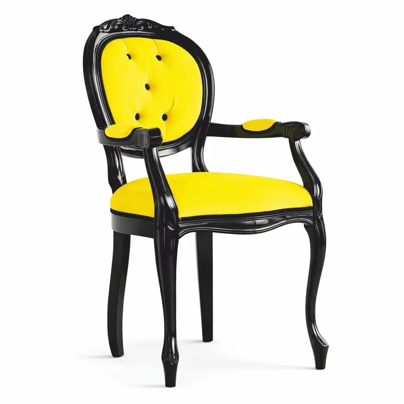 Casa Padrino Luxus Barock Esszimmer Stuhl mit Armlehnen Gelb / Schwarz H. 100 cm - Made in Italy Preisreduziert