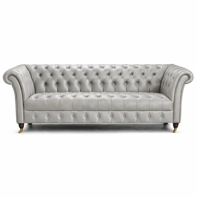Ausverkauf Casa Padrino Luxus Chesterfield Leder 3er Sofa Hellgrau 235 cm - Echtleder Möbel