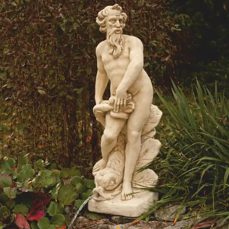 Casa Padrino Jugendstil Wasserspeier Skulptur Neptun mit Fisch Beige H. 132 cm Zertifiziert