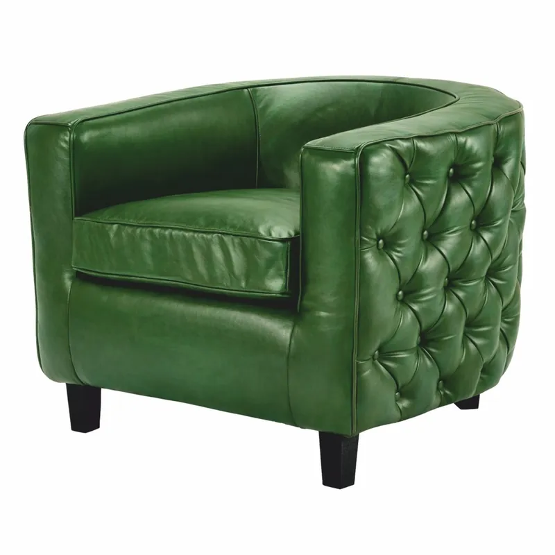 Casa Padrino Luxus Chesterfield Echtleder Sessel Grün / Schwarz - Leder Möbel Schnäppchen