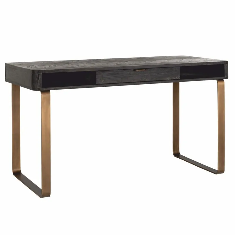 Casa Padrino Luxus Schreibtisch mit Schublade Antik Schwarz / Messing 140 cm - Büro Möbel Ausverkauf