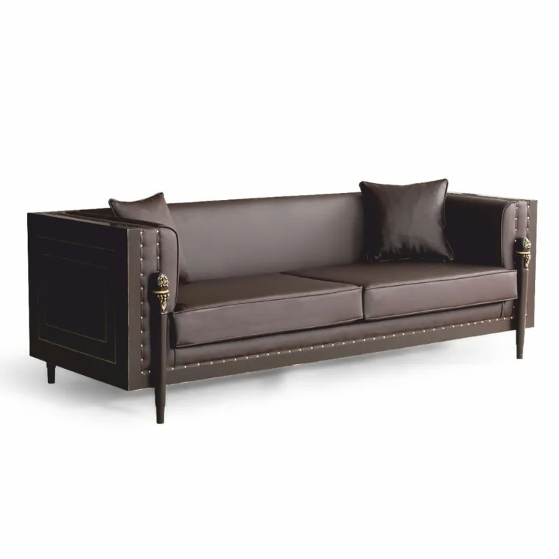 Must-Have Casa Padrino Luxus Barock Kunstleder Sofa Dunkelbraun / Gold 235 cm - Barock Möbel