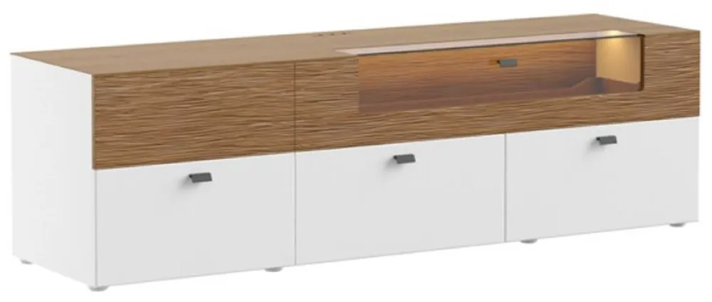 Casa Padrino TV cabinet brown / white 180 x 48 x H. 55 cm - Illuminated solid wood TV cabinet with drawers - Modern living room furniture Versand Am Gleichen Tag