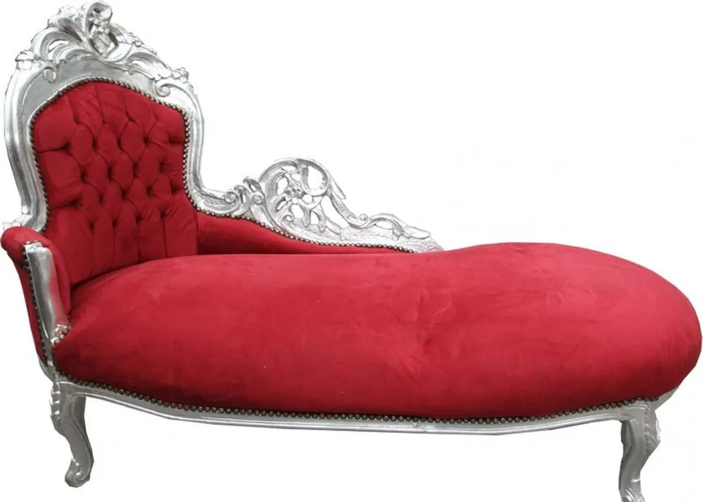 Jetzt Bestellen Casa Padrino baroque chaise longue Bordeaux Red / Silver - Lounge chaise longue deck furniture
