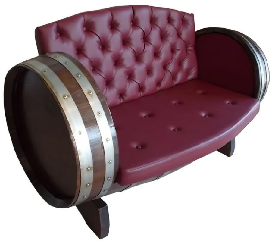 Meistverkauft Casa Padrino luxury barrel sofa bordeaux red / brown / silver 160 x 65 x H. 85 cm - Upholstered solid wood wine barrel sofa - Garden Terraces Gastronomy Furniture