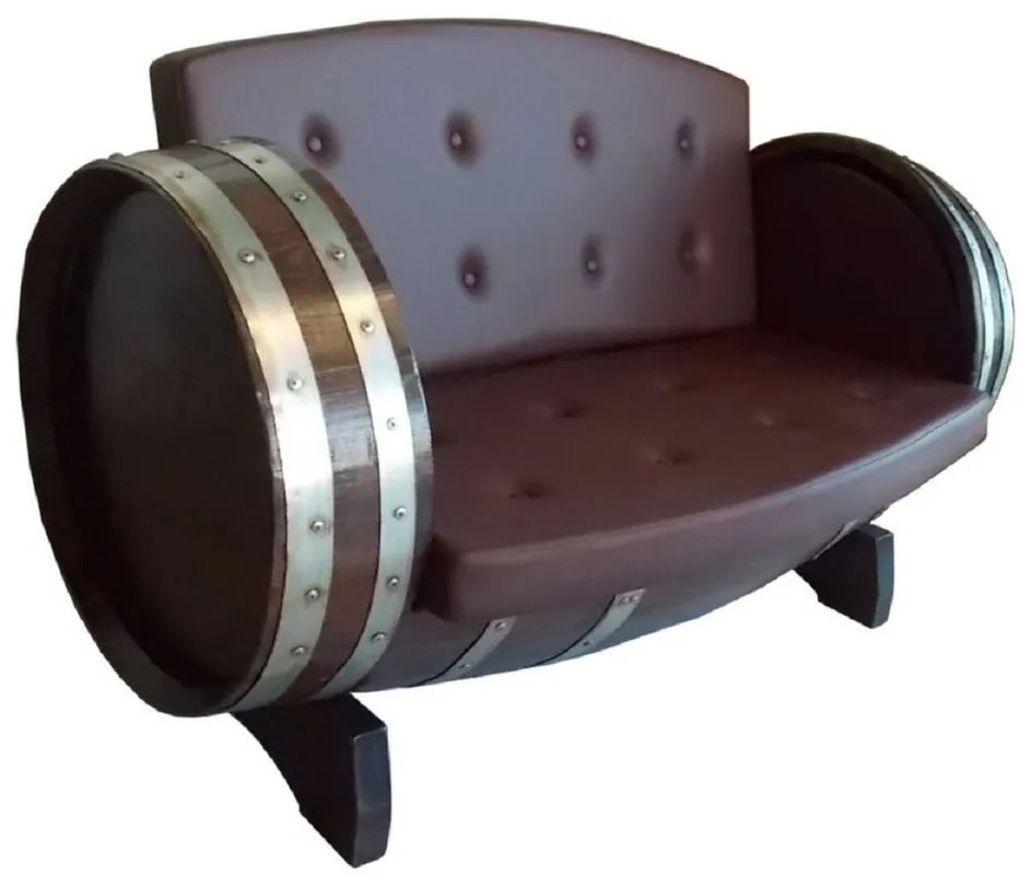Casa Padrino luxury barrel sofa brown / silver 130 x 65 x H. 85 cm - Upholstered solid wood wine barrel sofa - Garden Terraces Gastronomy Furniture Sofort Bestellen