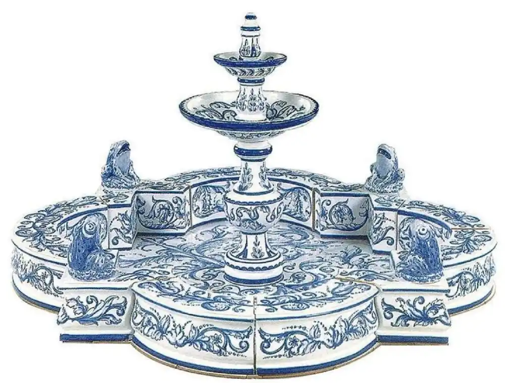 Mega-Angebot Casa Padrino Luxury Art Nouveau Fountain White / Blue 131 x 131 x H. 72 cm - Handmade & Handpainted Ceramic Garden Fountain - Baroque & Art Nouveau Garden Decoration Accessories