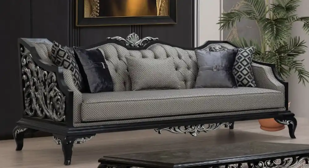 Preisreduziert Casa Padrino luxury baroque sofa silver / black - Living room sofa in baroque style - Baroque living room furniture - Noble & Magnificent