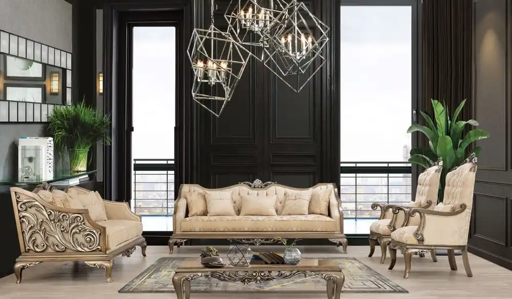 Kracherpreis Casa Padrino Luxury Baroque Living Room Set Beige / Gold / Brown / Silver - 2 Sofas & 2 Armchairs & 1 Coffee Table - Handcrafted Baroque Living Room Furniture - Noble & Magnificent