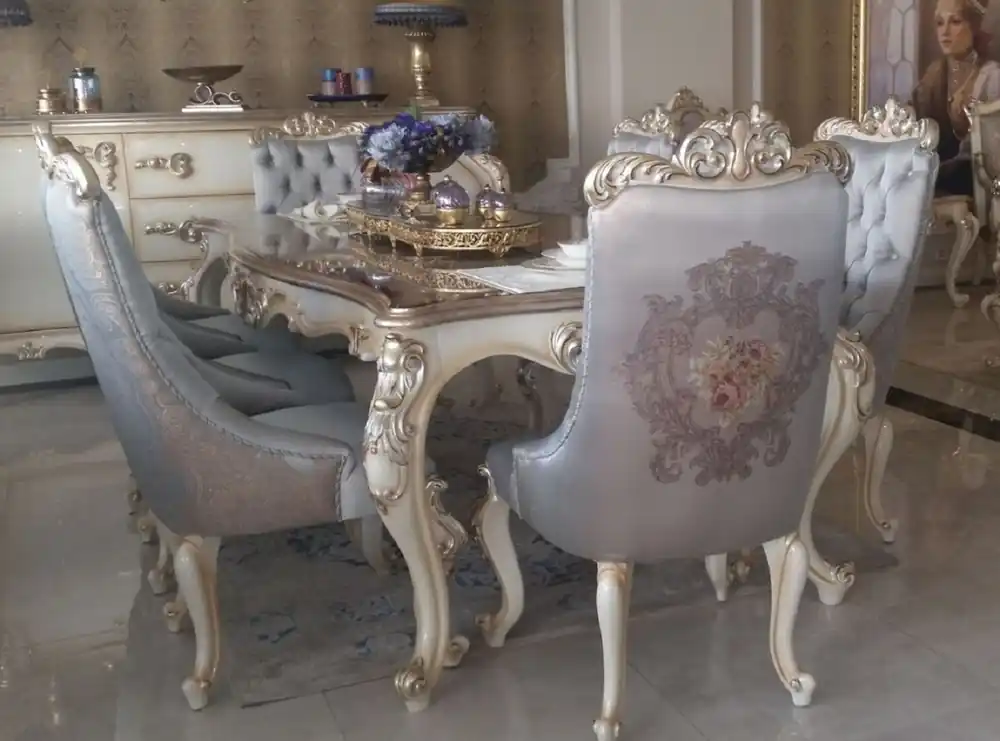 Mega-Angebot Casa Padrino luxury baroque dining table silver / cream / gold - Handcrafted solid wood dining room table - Baroque style furniture - Noble & Pompous