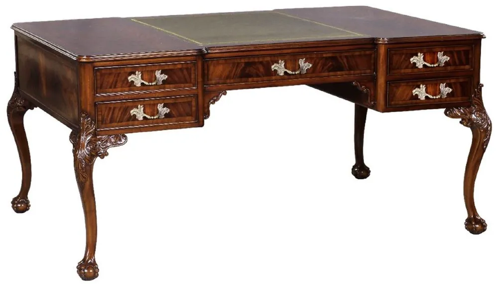 Casa Padrino luxury baroque desk dark brown / silver / gray / gold - Handmade mahogany desk with 5 drawers - Baroque office furniture Knallerangebot