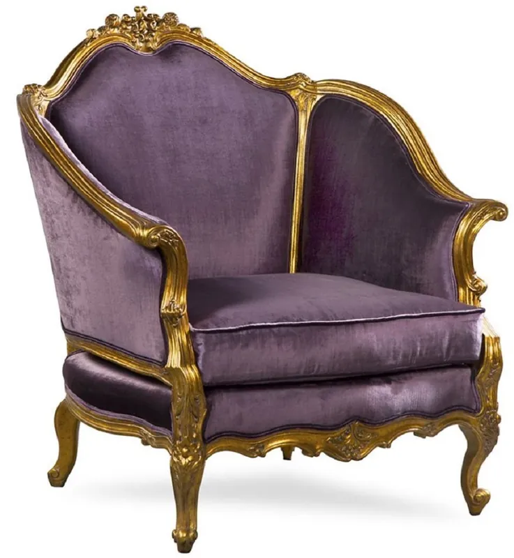 Günstig Casa Padrino luxury baroque armchair purple / antique gold - Noble Handcrafted Living Room Armchair in Baroque Style - Baroque Living Room Furniture - Noble & Magnificent