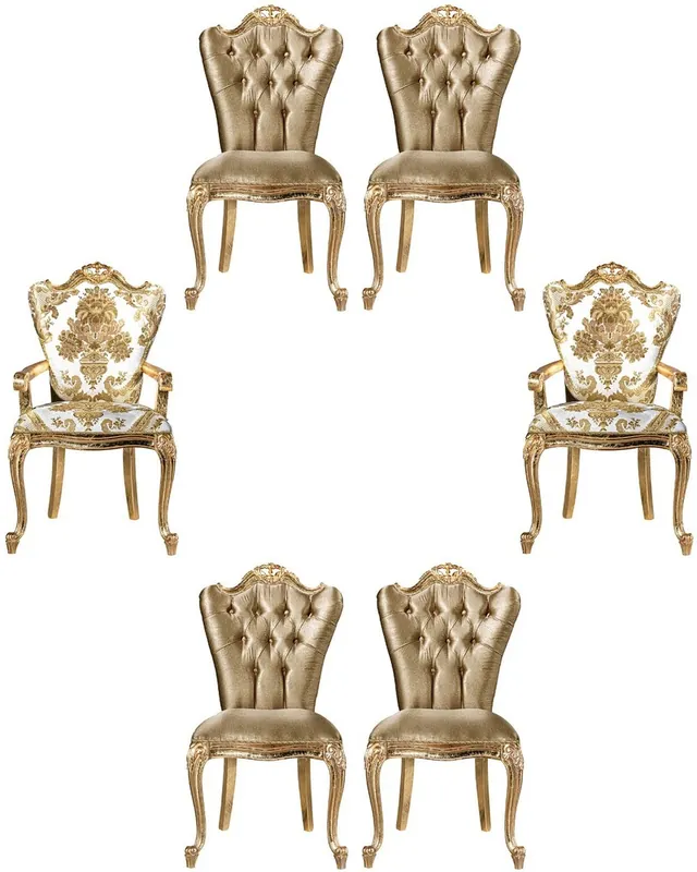 Casa Padrino luxury baroque dining chair set white / gold - 6 Handcrafted kitchen chairs in baroque style - Baroque dining room furniture - Noble & Pompous Markenprodukt