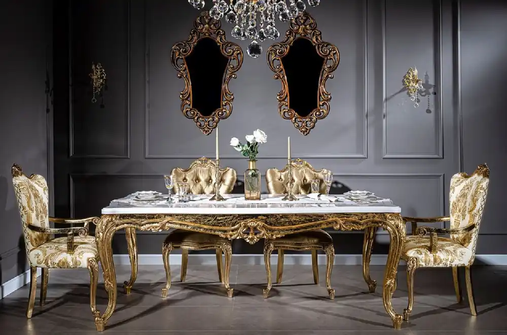 Casa Padrino luxury baroque dining room set white / gold - 1 Dining Table & 6 Dining Chairs - Handcrafted dining room furniture in baroque style - Noble & Magnificent Expressversand