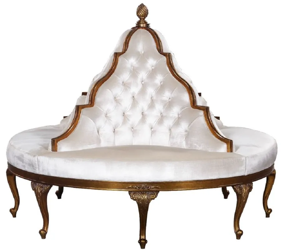 Schnäppchen Casa Padrino luxury baroque round sofa white / antique gold - Handmade round velvet sofa - Baroque Hotel & Restaurant Furniture