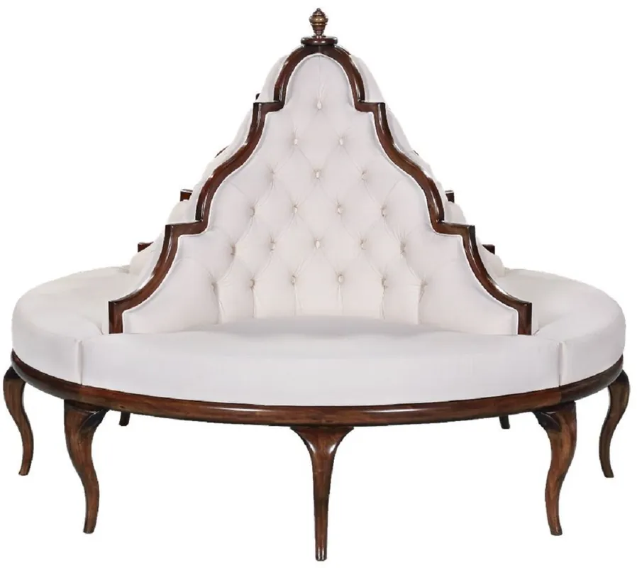 Casa Padrino luxury baroque round sofa white / dark brown - Handmade round sofa - Baroque Hotel & Restaurant Furniture Letzte Chance