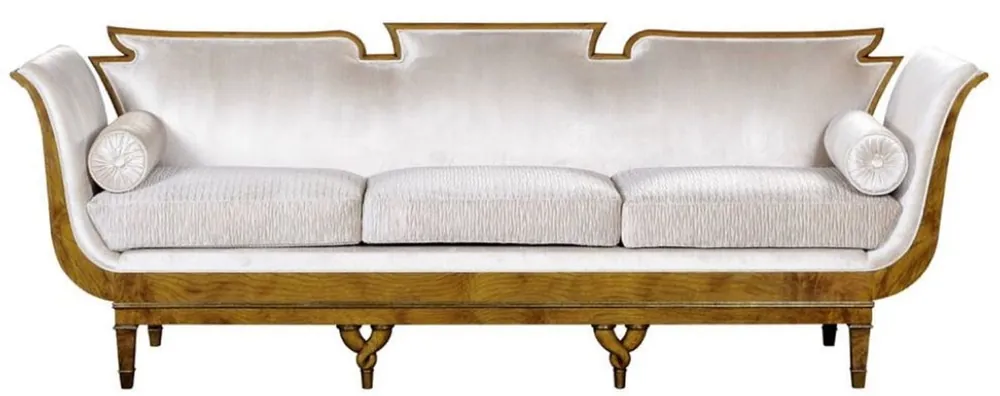 Casa Padrino luxury Art Nouveau 3-seater sofa white / light brown - Noble handmade living room sofa - Baroque & Art Nouveau Living Room Furniture Jetzt Kaufen