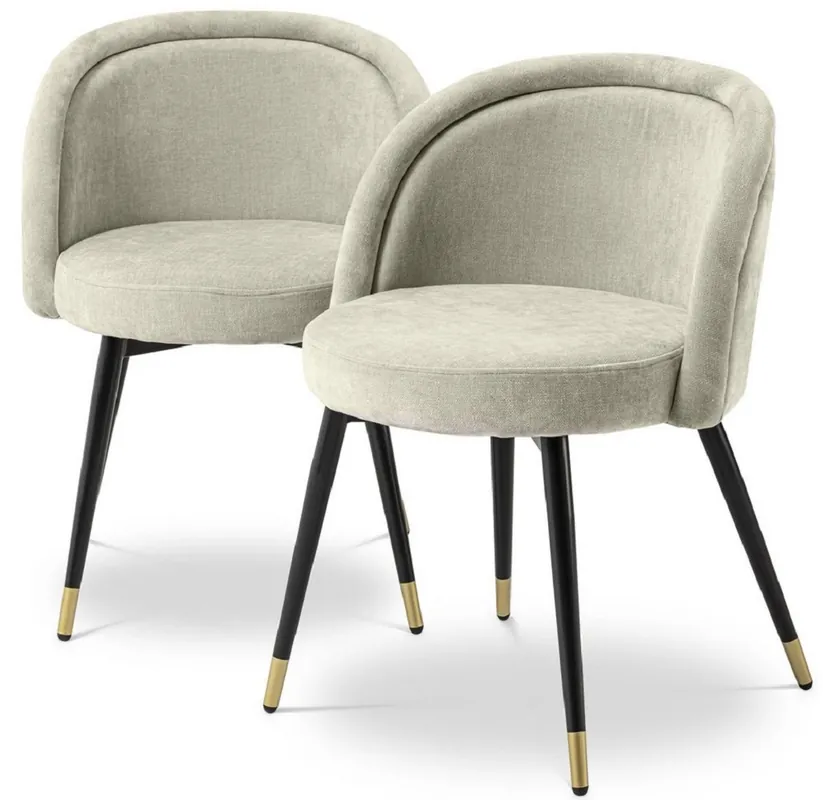 Casa Padrino luxury dining chair set sand / black / brass 57.5 x 58 x H. 77 cm - Noble dining room chairs - Luxury dining room furniture Echt