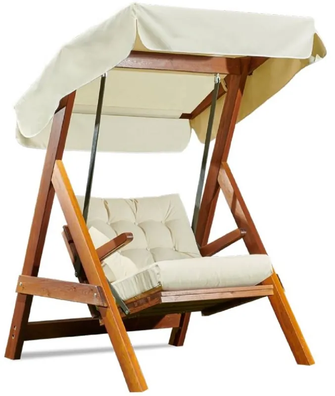 Casa Padrino Luxury Hollywood Swing Cream / Brown - Modern Weatherproof Garden Swing with Sun Roof - Patio Furniture - Garden Furniture - Luxury Collection Top-Seller