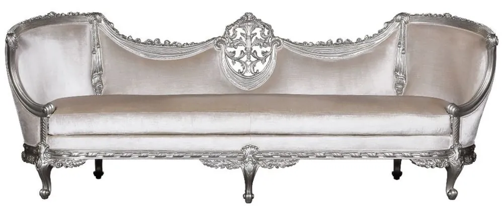 Angebot Casa Padrino Luxury Baroque Sofa White / Silver - Noble Handcrafted Living Room Sofa in Baroque Style - Baroque Living Room Furniture - Noble & Magnificent