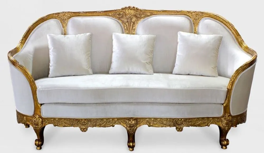 Direktkauf Casa Padrino luxury baroque Living room sofa white / gold - Noble handcrafted antique style sofa - Baroque living room furniture
