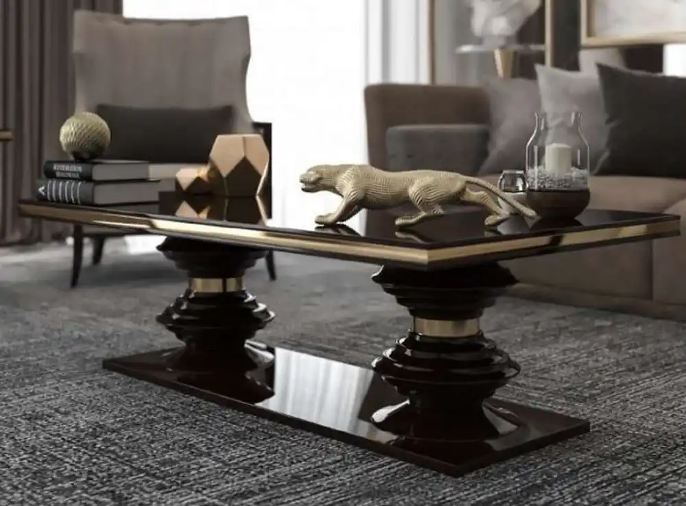 Preis Gesenkt Casa Padrino Luxury Art Deco Coffee Table Dark Brown High Gloss / Gold - Handmade Living Room Table - Solid Wood Table - Luxury Quality - Art Deco Furniture