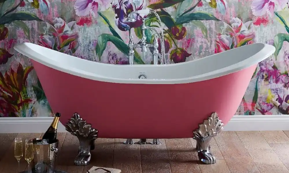 Zertifiziert Casa Padrino luxury Art Nouveau bathtub pink / white / silver 180 x 77 x H. 79 cm - Curved freestanding cast iron bathtub - Baroque & Art Nouveau Bathroom Furniture