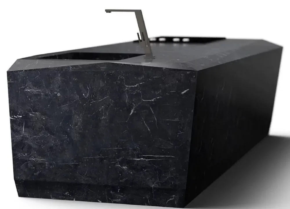 Direktkauf Casa Padrino luxury kitchen block made of high quality marquina marble black 270 x 100 x H. 75 cm - Luxury marble dining room furniture - Hotel Furniture - Luxury Quality