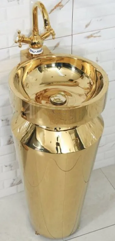 Sonderangebot Casa Padrino luxury stainless steel washstand gold 40 x H. 86 cm - Golden Bathroom Furniture - Hotel & Restaurant Collection - Luxury Quality