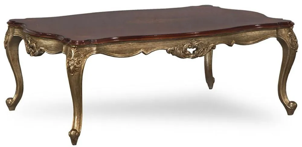 Casa Padrino luxury baroque coffee table dark brown / antique gold - Handcrafted solid wood living room table in baroque style - Baroque living room furniture Markenware