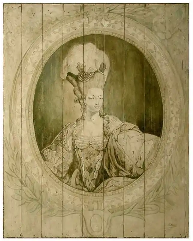 Knallerangebot Casa Padrino Luxury Baroque Wall Painting Lady Gray / Green 150 x H. 190 cm - Handpainted Wood Painting - Magnificent Baroque Wall Decoration