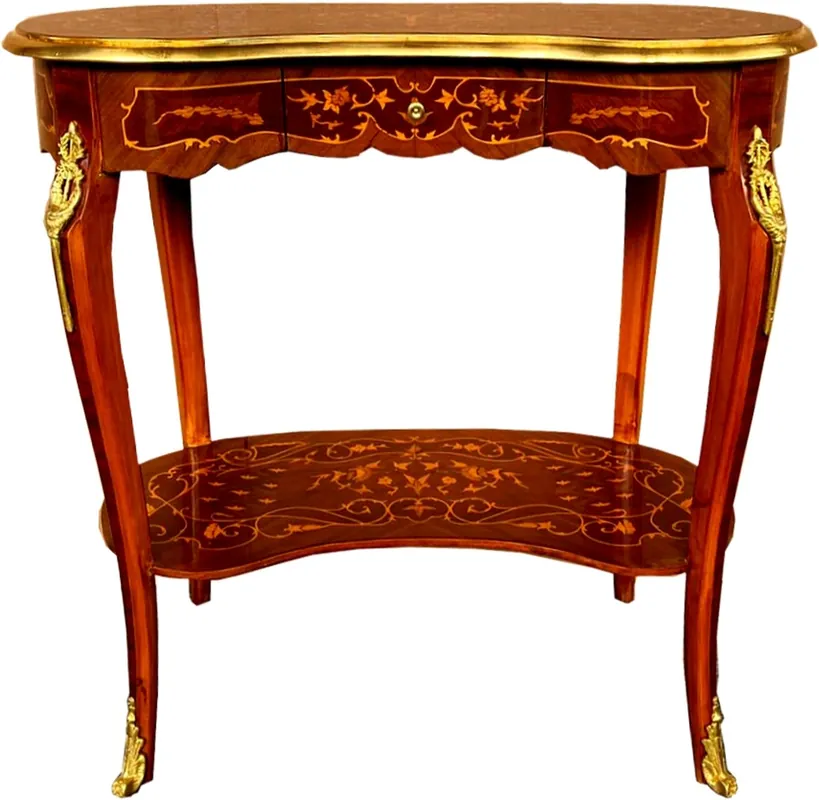 Nur Heute Casa Padrino baroque side table with drawer brown marquetry / gold - antique style console dresser - telephone table - furniture