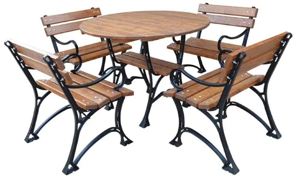 Casa Padrino Art Nouveau garden furniture set brown / black - 1 Garden Table & 4 Garden Chairs with Armrests - Garden Terraces Catering Furniture Versand Am Gleichen Tag