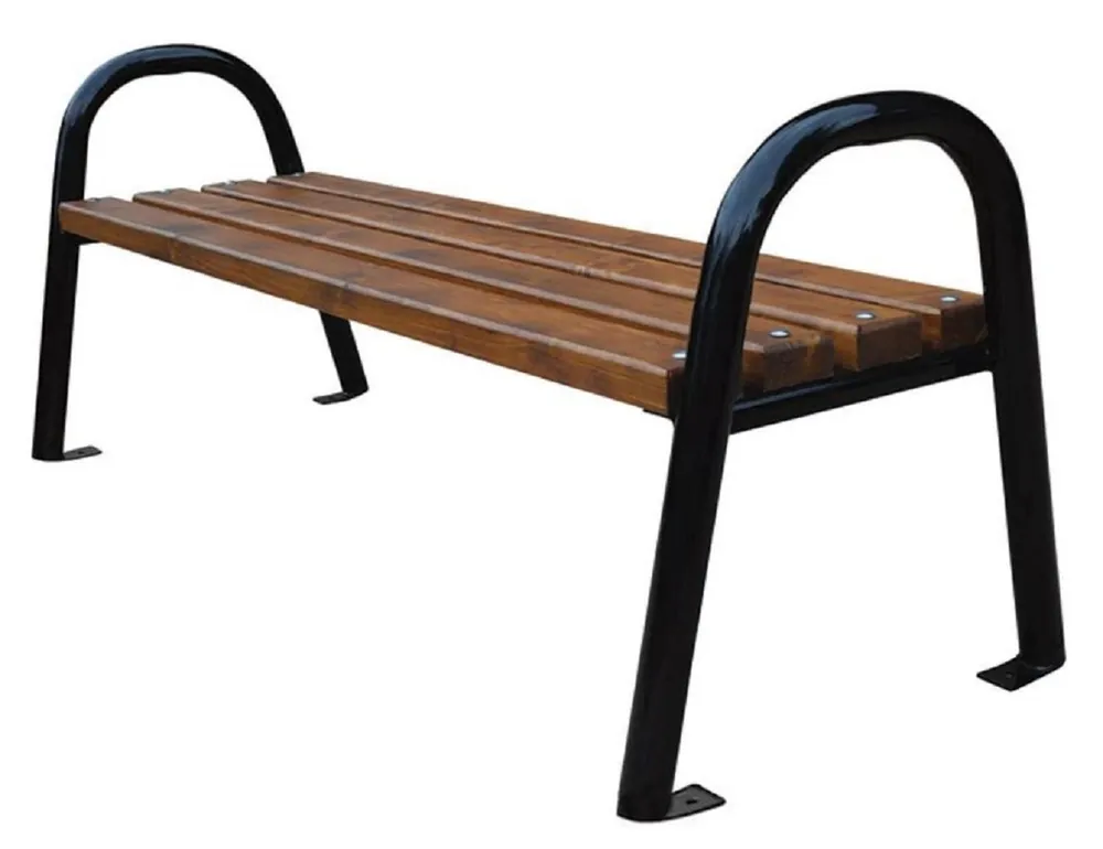 Rabatt Casa Padrino luxury garden bench dark brown / black 150 x 44 x H. 64 cm - Modern solid wood bench with steel legs - Garden Bench - Park Bench - Garden Furniture