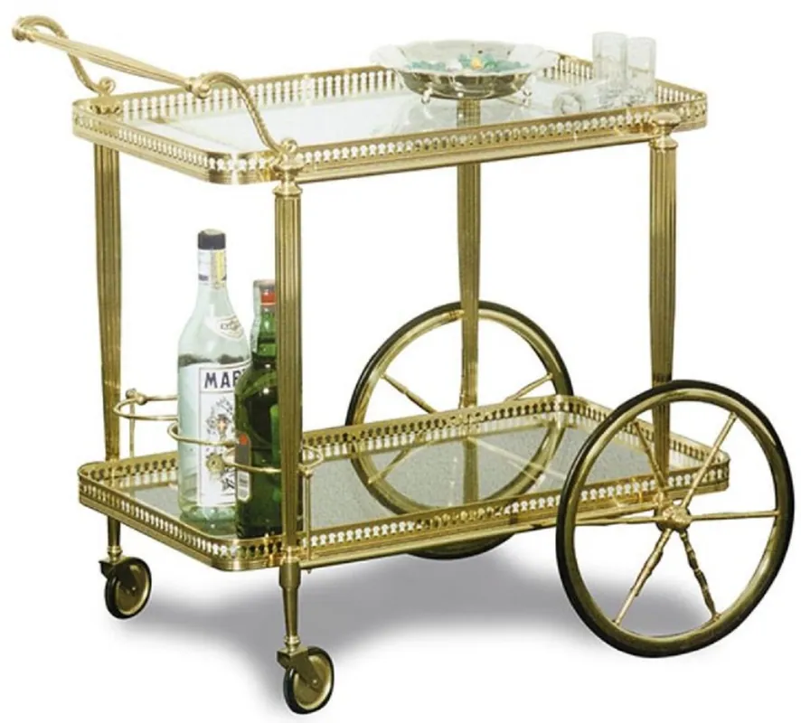Bestpreis Casa Padrino Luxury Art Nouveau Serving Trolley Gold 75 x 46 x H. 60 cm - Noble Brass Trolley with Glass Plates - Baroque & Art Nouveau Gastronomy Accessories
