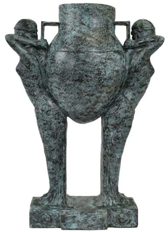 Casa Padrino luxury Art Deco bronze sculpture women with vase turquoise / black 49 x 23.5 x H. 68 cm - Elegant bronze figure with flower vase - Desk decoration - Living room decoration Neu