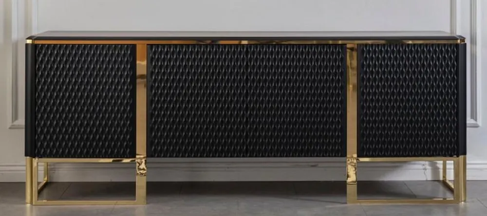Casa Padrino luxury sideboard black / gold 220 x 50 x H. 83 cm - Noble solid wood cabinet with 4 doors - Luxury Furniture - Luxury Quality Jetzt Bestellen