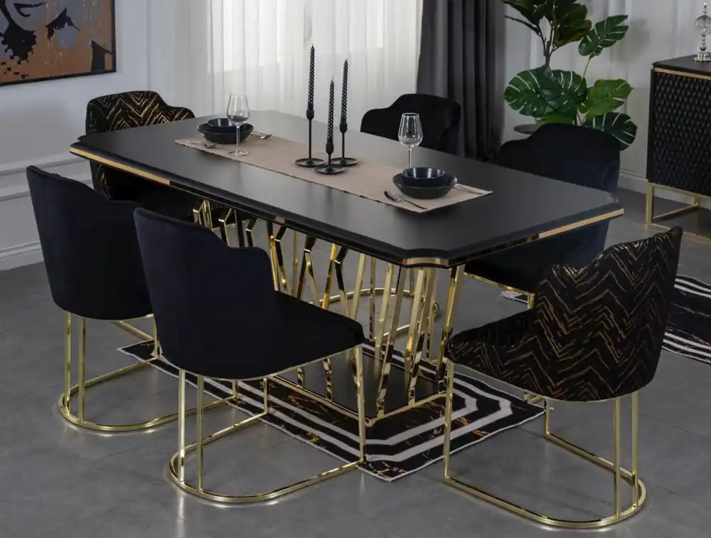Ausverkauf Casa Padrino luxury dining room furniture set black / gold - 1 Dining Room Table & 6 Dining Chairs - Luxury Dining Room Furniture