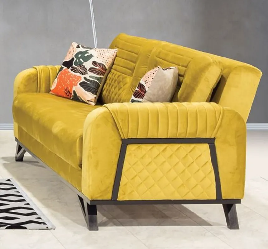 Casa Padrino luxury sofa bed yellow / black 215 x 90 x H. 80 cm - Modern living room sofa - Modern living room furniture Rabatt