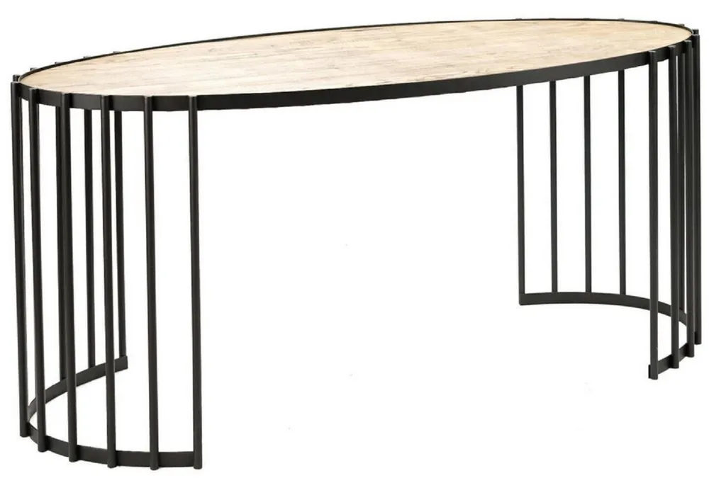 Casa Padrino luxury desk natural / black 160 x 40 x H. 74 cm - Oval office table with solid wood table top and metal frame - Luxury office furniture Schnäppchen