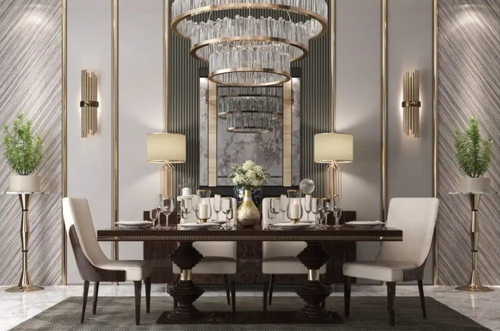 Casa Padrino Luxury Art Deco Dining Room Chair Set Beige / Dark Brown High Gloss - Kitchen Chairs Set of 6 - Noble Art Deco Dining Room Furniture Garantierte Lieferung