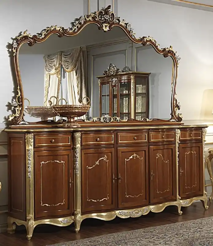 Casa Padrino luxury baroque furniture set sideboard with mirror brown / gold / silver - Noble solid wood cabinet with wall mirror - Hotel Furniture - Castle Furniture - Luxury Quality - Made in Italy Bestpreis