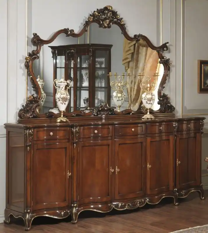 Casa Padrino luxury baroque furniture set sideboard with mirror dark brown / gold - Noble solid wood cabinet with wall mirror - Hotel Furniture - Castle Furniture - Luxury Quality - Made in Italy Rabatt