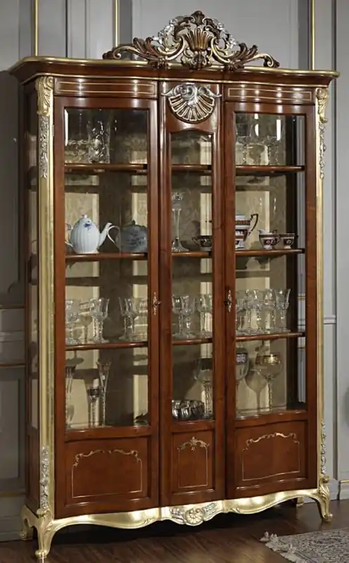 Casa Padrino luxury baroque display cabinet brown / gold / silver - Noble solid wood display cabinet with 2 doors - Hotel Furniture - Castle Furniture - Luxury Quality - Made in Italy Direktkauf