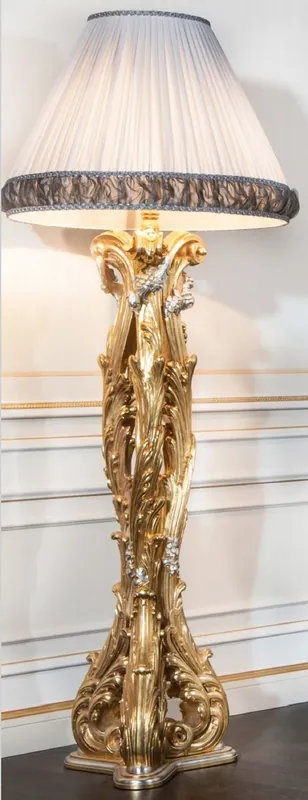 Sofort Bestellen Casa Padrino luxury baroque floor lamp gold / silver / white - Magnificent hand carved solid wood floor lamp with elegant lampshade - Hotel Furniture - Castle Furniture - Luxury Quality - Made in Italy