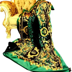 Luxury blanket Pompöös by Casa Padrino baroque green / gold / black by Harald Glööckler with an extremely large number of rhinestones Abverkauf